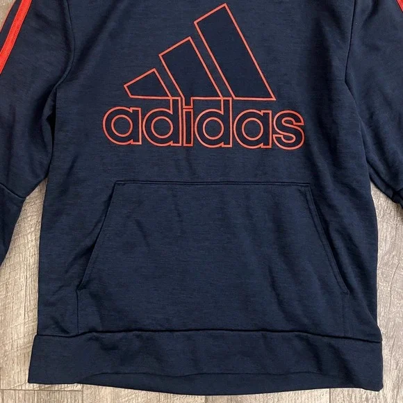 Adidas Kids Navy Blue Red Stripe Logo Pullover Hoodie Sweatshirt L 14/16 - Picture 2 of 6